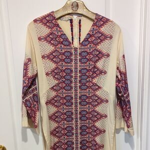 Greek Handmade Patterned Dress with Red and Blue Accents